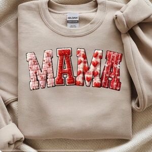 MAMA  Sweatshirt Faux chenille. Plaid, Hearts, Coquette XXL 2XL 3XL new